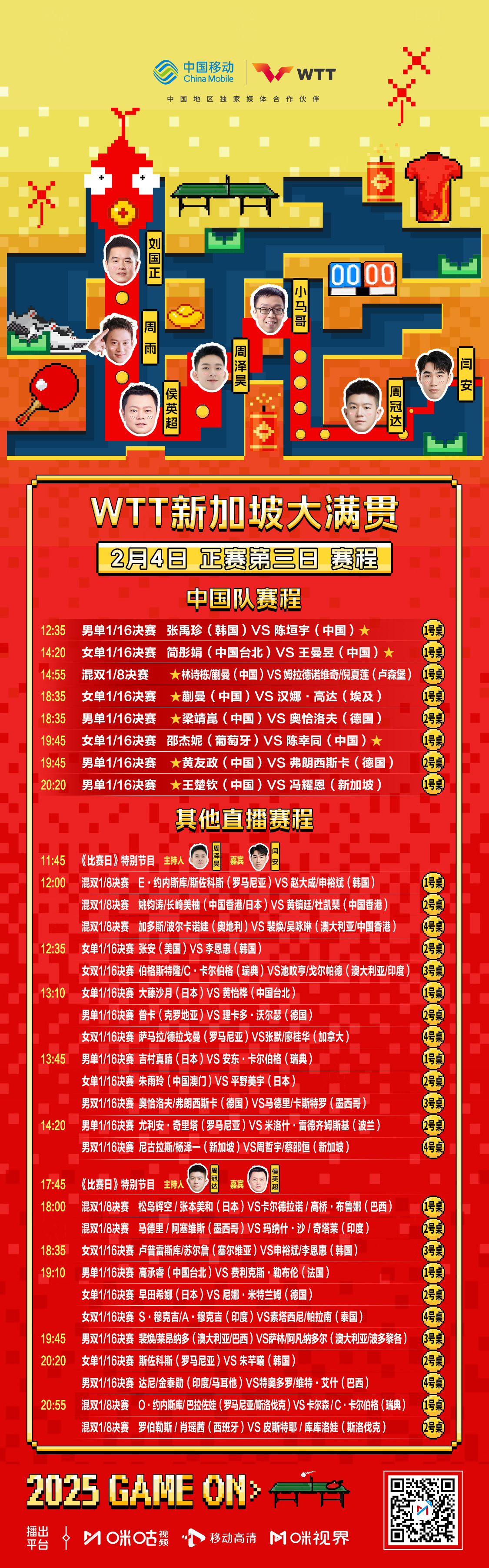 WTT大满贯单打签位公布!国乒首轮2场内战中日名将对决(国乒队大满贯)